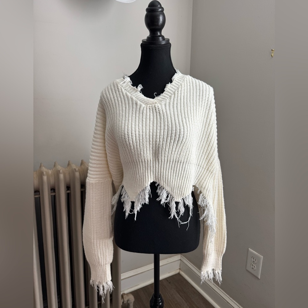 Off The Shoulder Knitted Cream Pullover